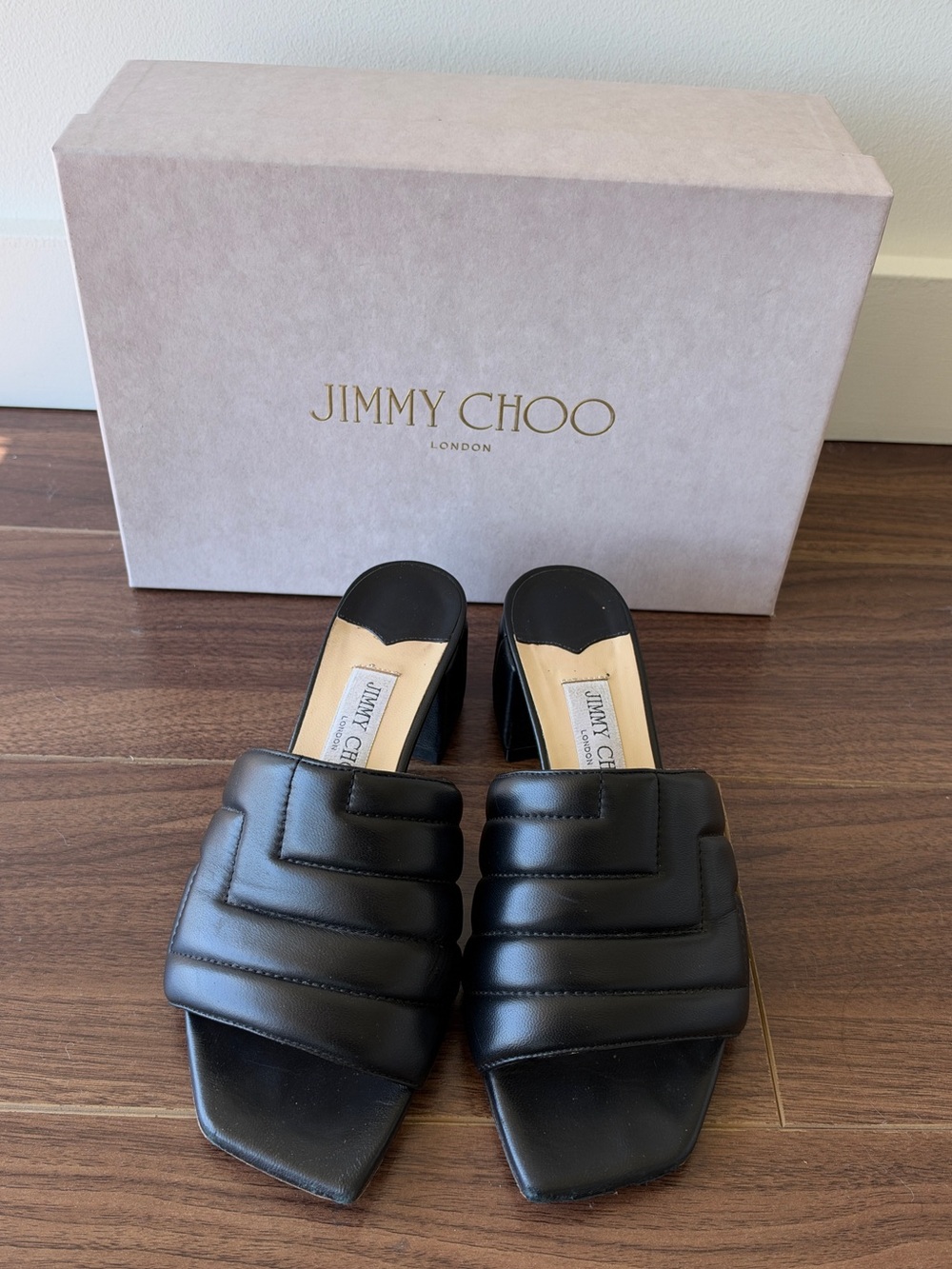 Jimmy Choo Black Quilted Leather Mule Slides